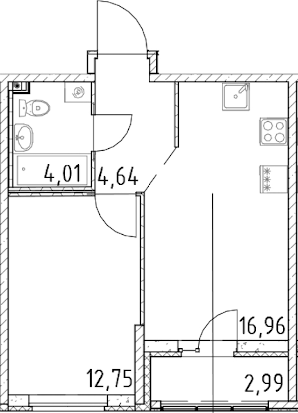 1-комнатная квартира 38.36 м², 22/23 эт., ЖК «Город Первых»